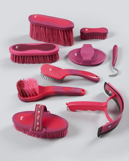 Premier Equine Soft-Touch Grooming Kit - 9 Pieces Wine & Fuchsia, Horse Brushes, Curry Comb, Hoof Pick