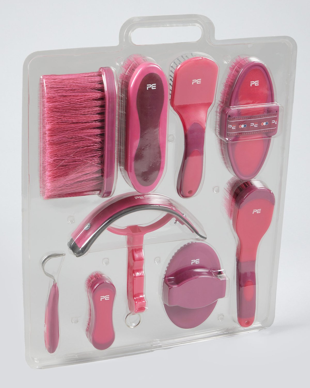 Premier Equine Soft-Touch Grooming Kit Set - 9 Pieces Wine & Fuchsia