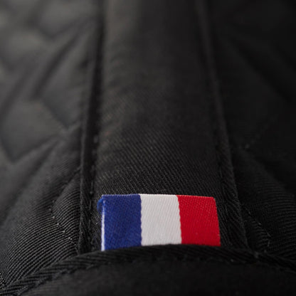 Premier Equine Sovereign Black Dressage Saddle Pad with French Flag Detail - Quilted & Anatomical Design for High Wither