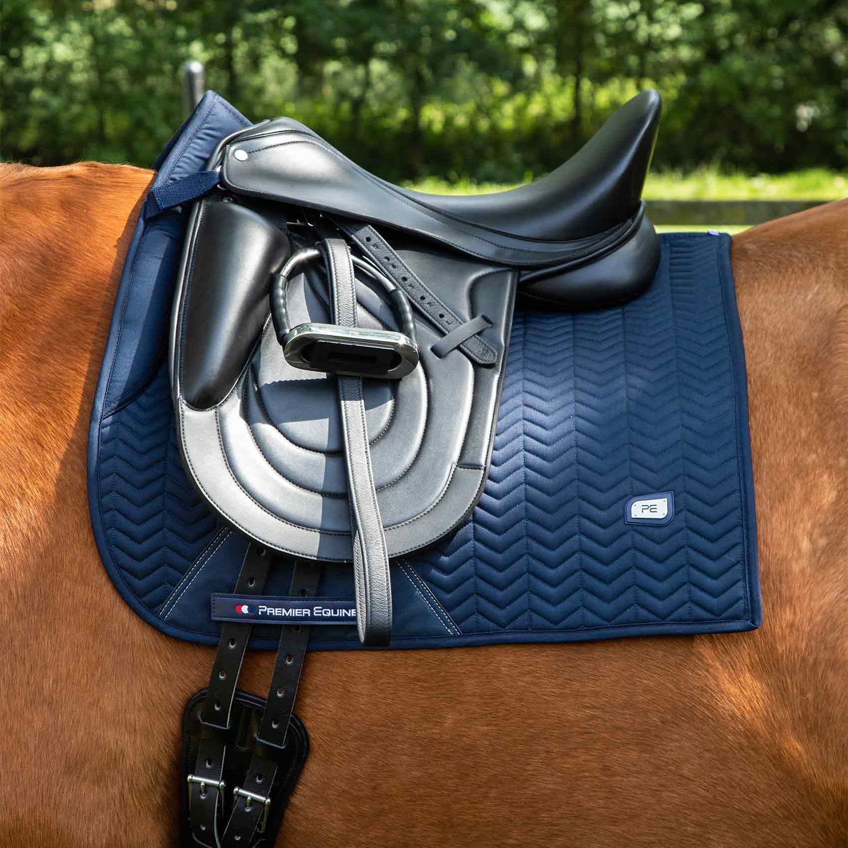 PREMIER EQUINE Sovereign Dressage Square Navy Saddle Pad for Horses | Equiflair Tack