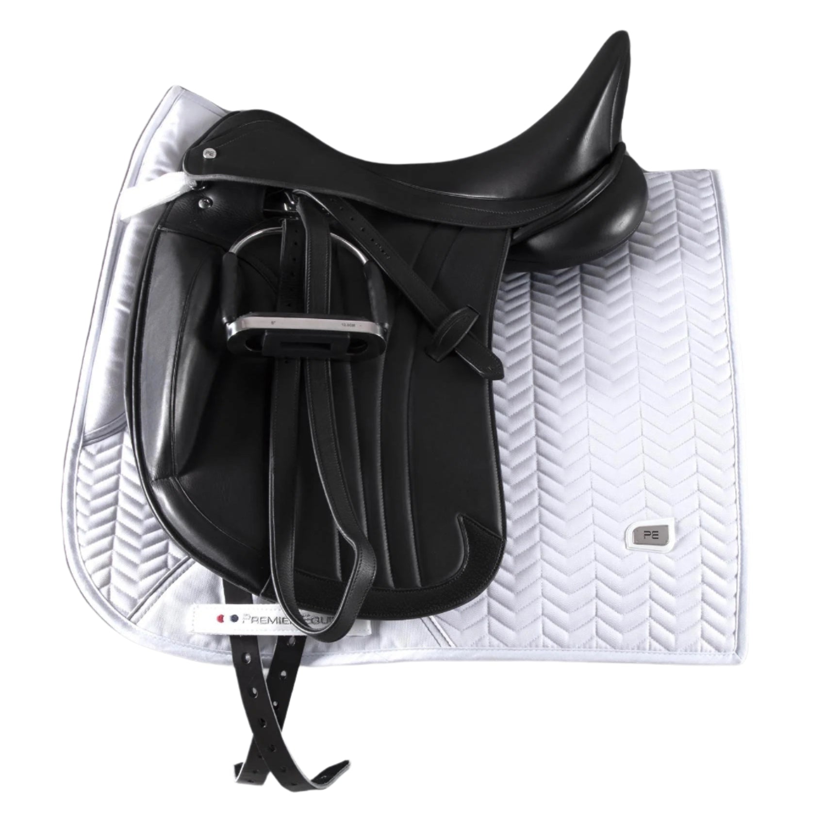Premier Equine Sovereign Dressage Saddle Pad - White. High Wither, Breathable, Chevron Quilted design. Equestrian Equipment. 