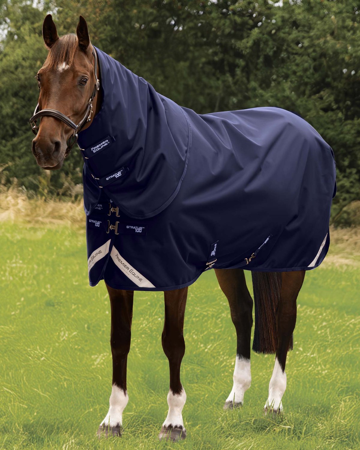 Premier Equine Stratus 1200 Series 100g Turnout Rug with Classic Neck Cover Navy