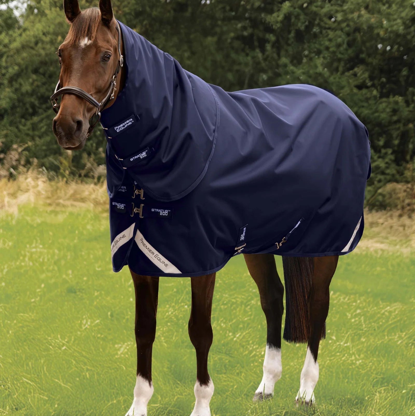 Premier Equine Stratus 1200 Series 200g Turnout Rug with Classic Neck Cover Navy