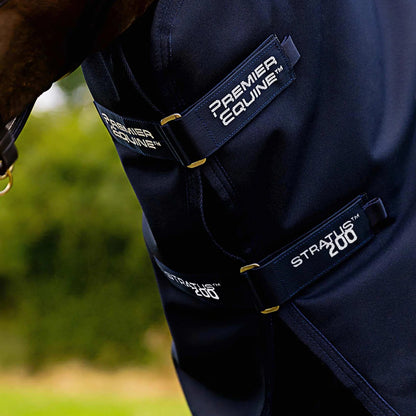 Premier Equine Stratus 200 Horse Turnout Rug Navy with Neck Cover - Waterproof & Breathable