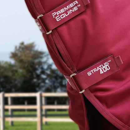 Premier Equine Stratus 400 Burgundy Horse Turnout Rug with Neck Cover