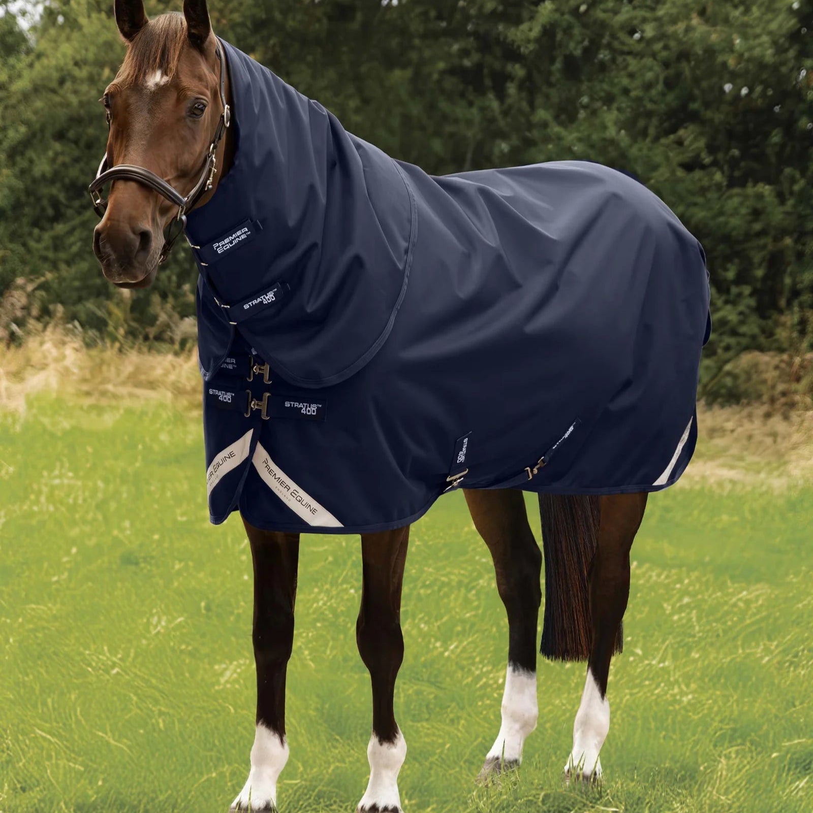 Premier Equine Stratus 1200 Series 400g Turnout Rug with Classic Neck Cover Navy