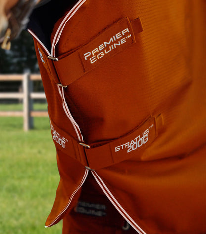 Premier Equine Stratus 200g Turnout Rug with Neck Cover Orange - Waterproof Horse Blanket
