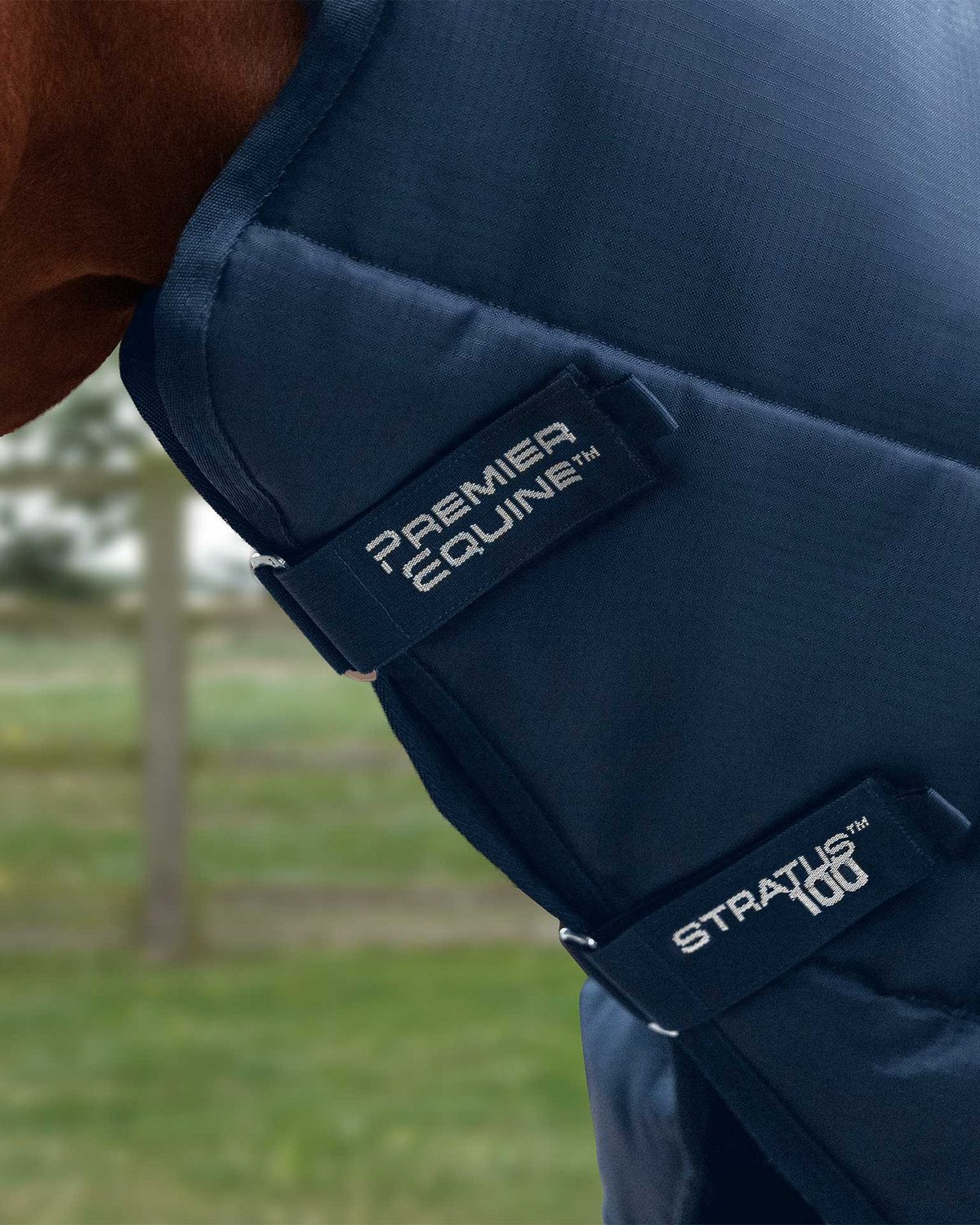 Premier Equine Stratus 100g Stable Rug with Neck Cover Navy, Horse Blanket Detail