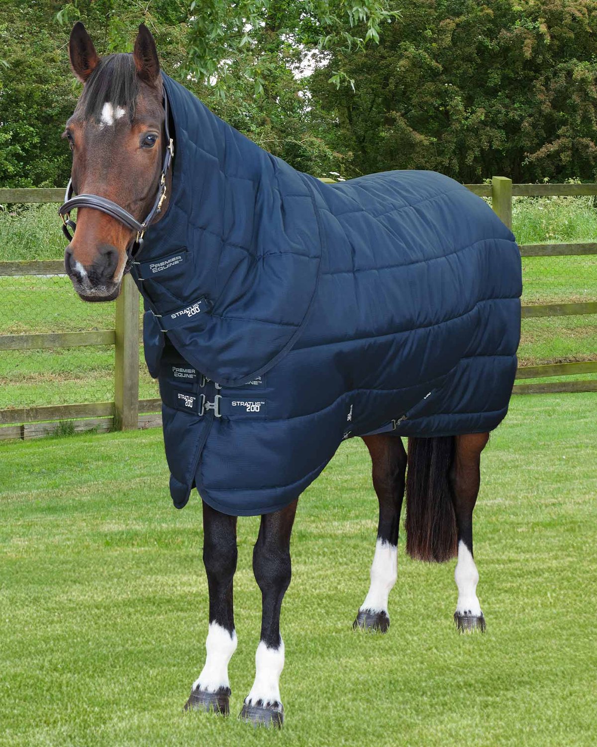 Premier Equine Stratus 200g Stable Rug with Neck Cover Navy | Horse Rug, Quilted Design, 420D Ripstop Polyester, Medium Weight