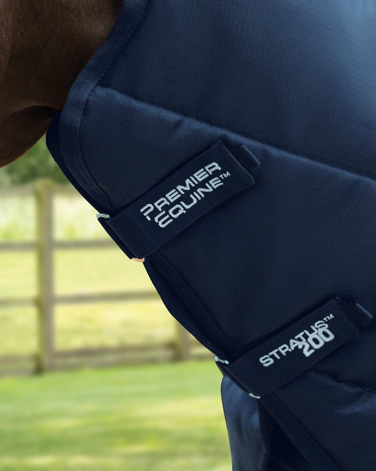 PREMIER EQUINE Stratus 200g Horse Stable Rug with Neck Cover Navy - Durable, Breathable, Comfortable Protection.