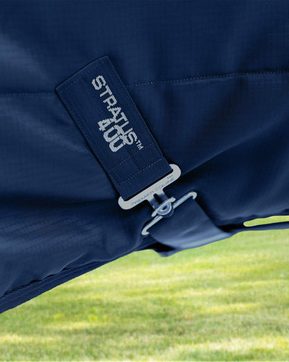 Premier Equine Stratus 400g Stable Rug with Neck Cover - Navy horse rug for warmth & comfort