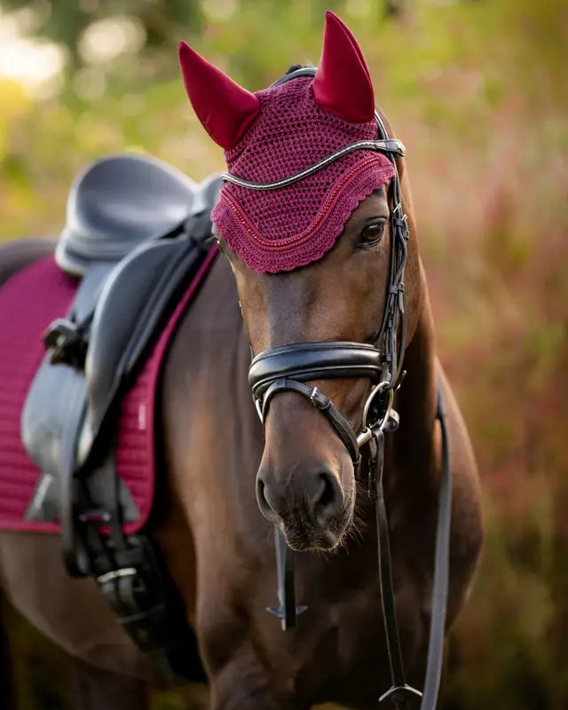 Lemieux Diamante Acoustic Fly Hood Burgundy Horse Equestrian Ear Cover | Equiflair