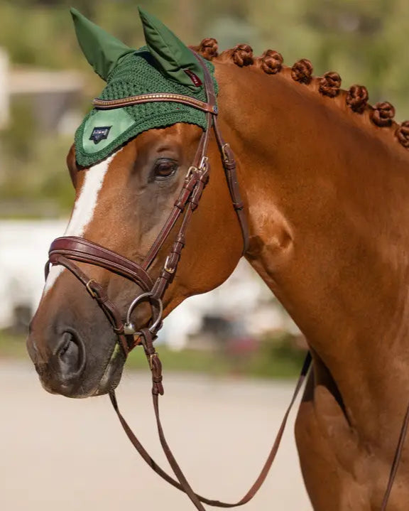 LeMieux Loire Hunter Green Fly Hood for Horses | Equestrian Ear Net Protection