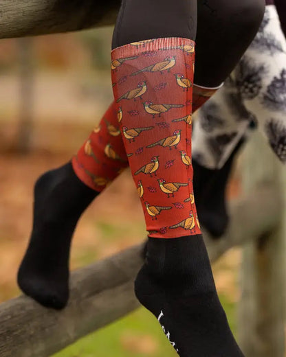 LeMieux Footsie Socks - Pheasant Sienna Design. Comfortable Riding Socks with Stylish Pattern, Equestrian Apparel.