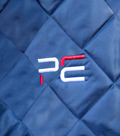 Premier Equine Tuscan Stable Rug Detail - Quilted Navy Fabric with Brand Logo