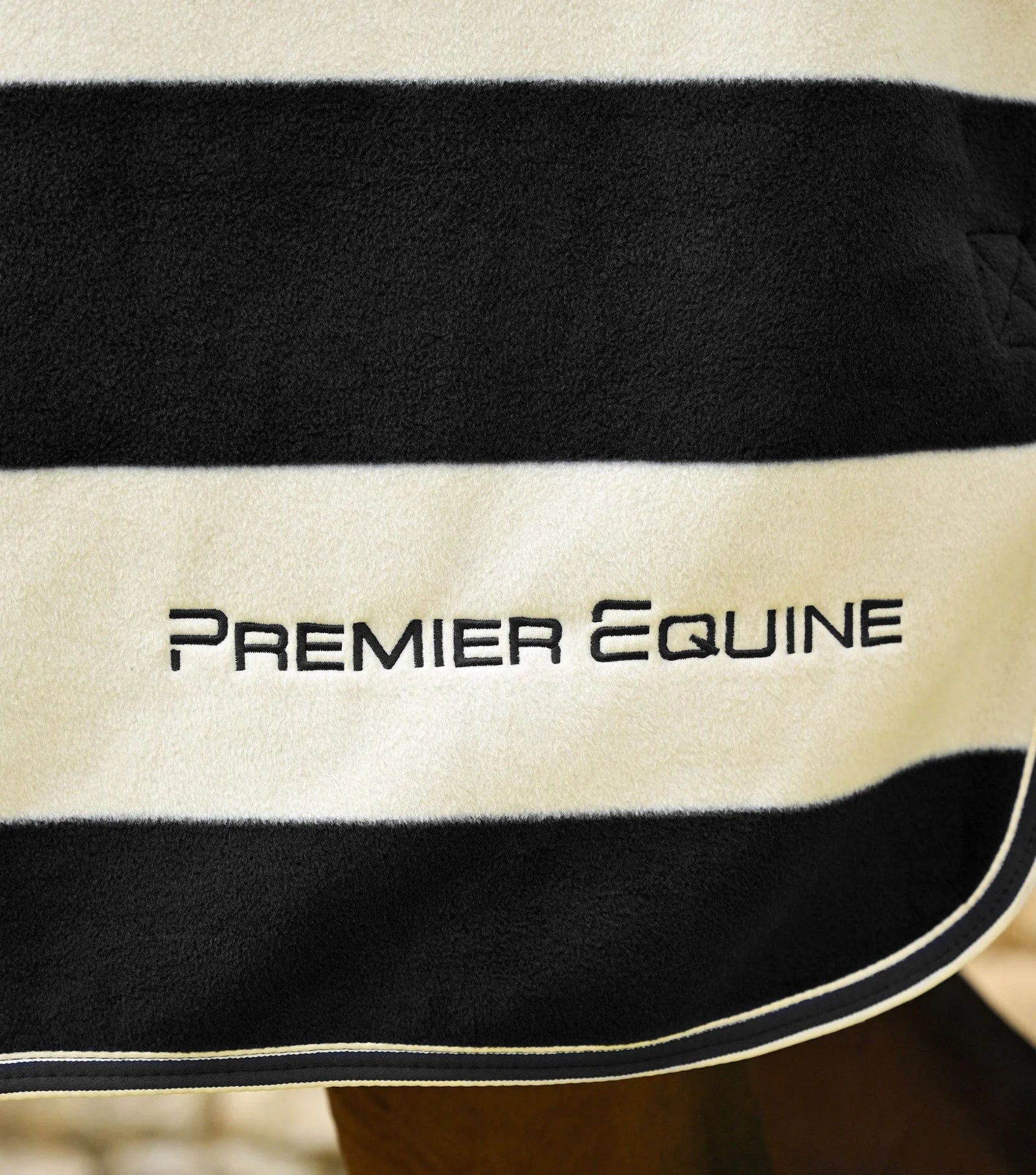 Premier Equine Black/White Striped Horse Fleece Rug. Stylish & Warm Horse Blanket.