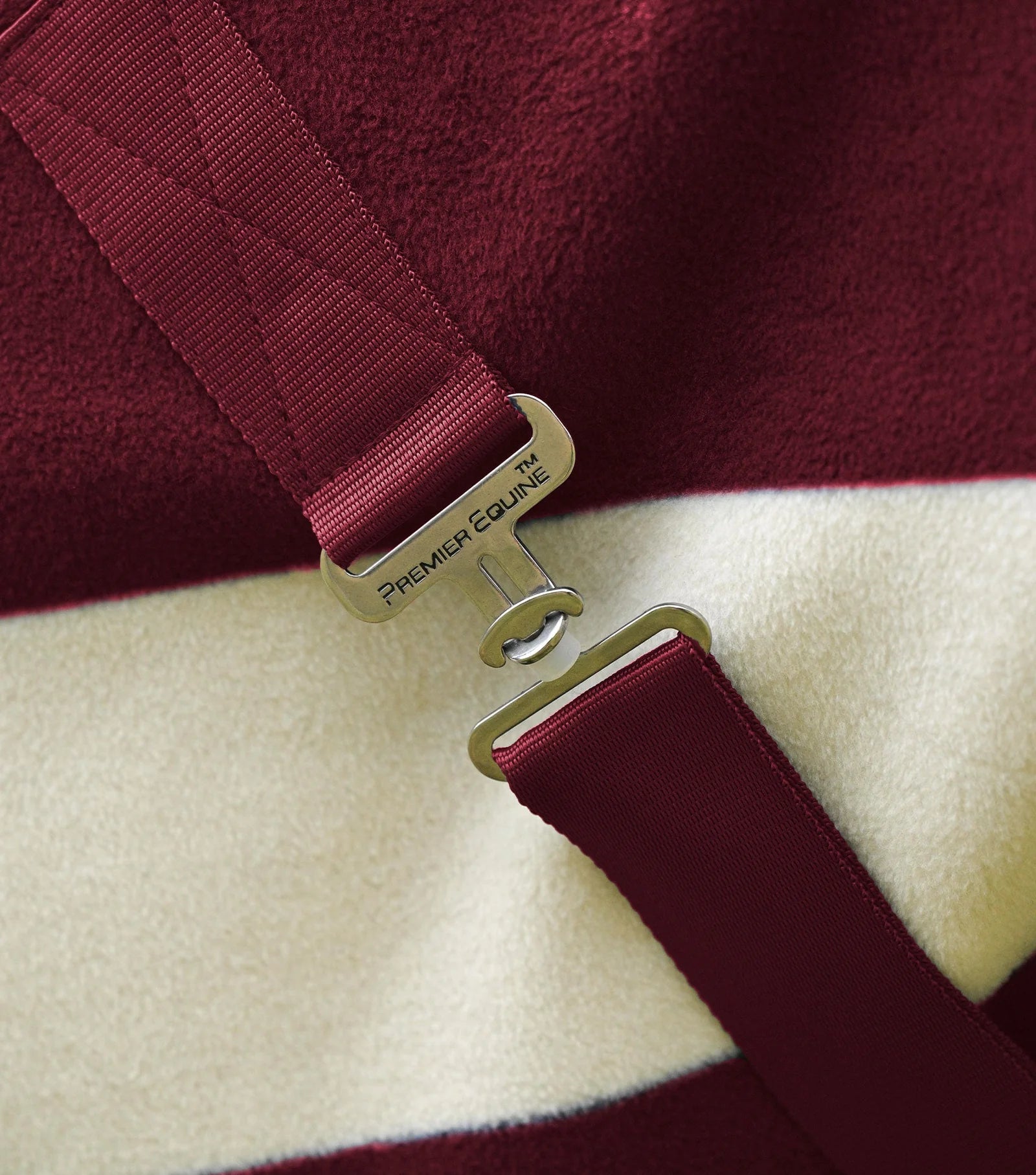 Burgundy & White Horse Fleece Rug by Premier Equine at Equiflair. Warm & Stylish Horsewear.