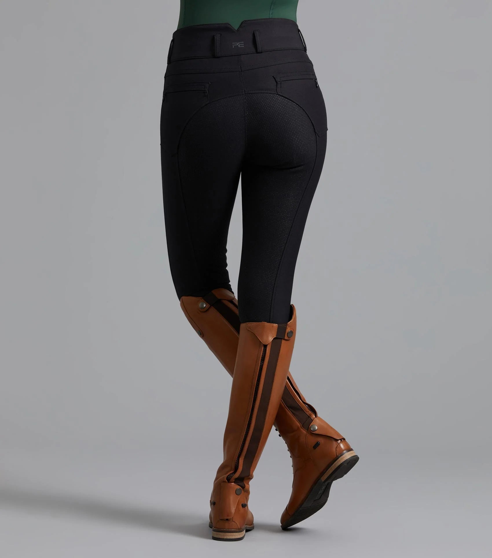 Black Riding Breeches with Full Seat Gel & Brown Riding Boots - Equestrian Apparel