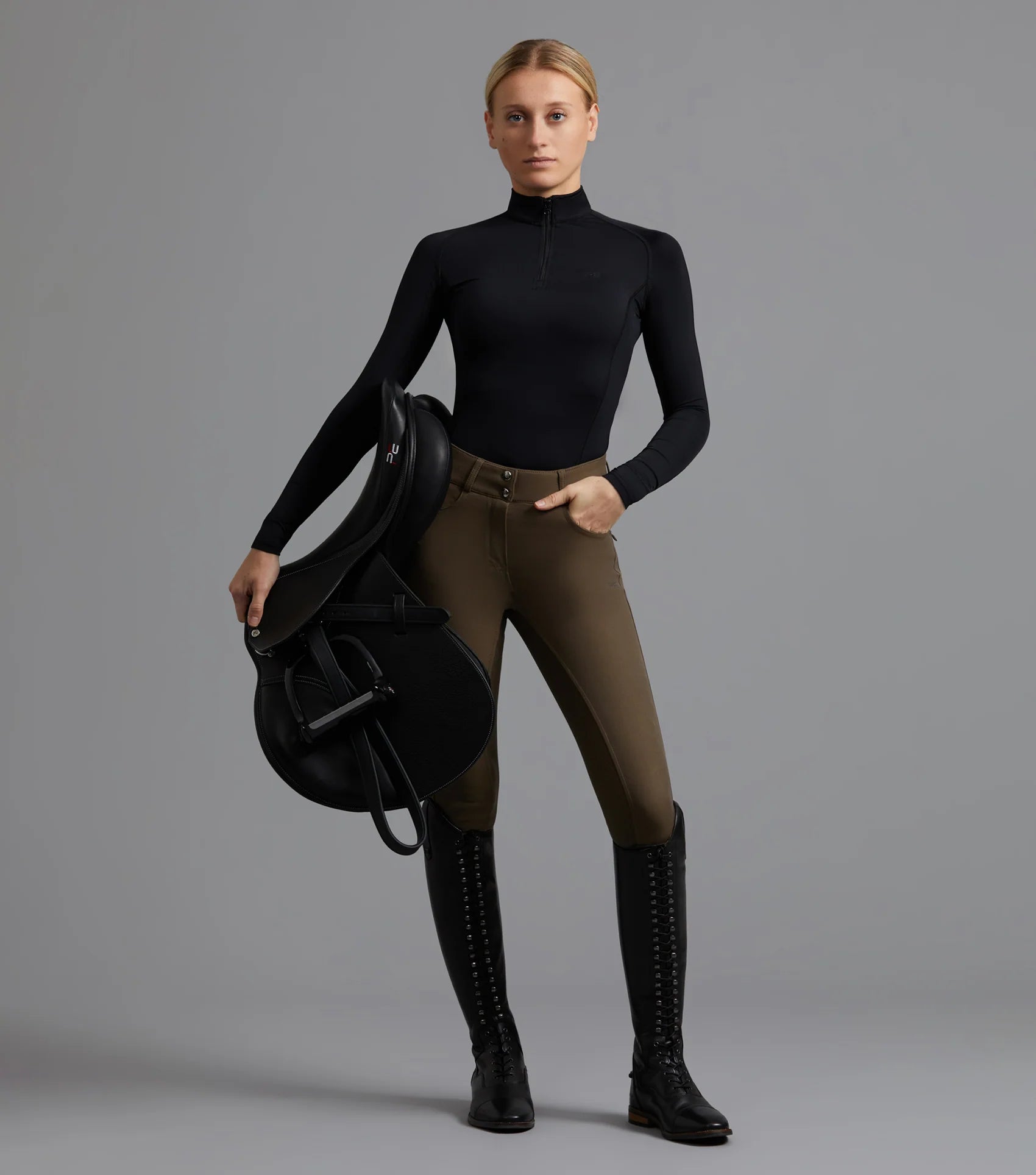 Premier Equine Virtue Ladies Full Seat Gel Riding Breeches - Dark Olive Equestrian Apparel