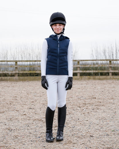 Children's Equi-Dry Tamar lightweight navy riding gilet for equestrian use.